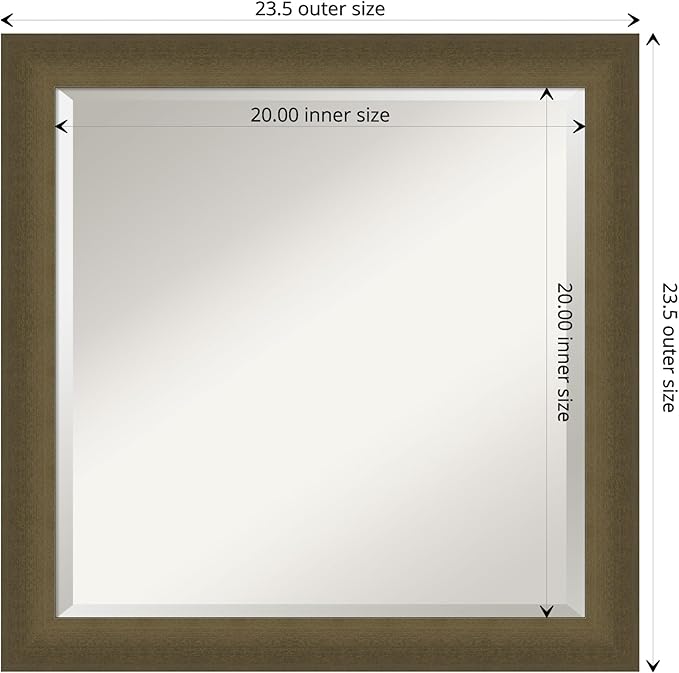 Amanti Art Bronze Bathroom Mirror for Over Sink, 24x24 Blaine Light Bronze Narrow Square Vanity Mirror, Medium Modern Contemporary Frame, Hangs Horizonally and Vertically, Bathroom Wall Decor, Beveled