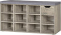 DINZI LVJ Shoe Bench, Entryway Storage Bench with Drawer and 11 Cubbies, Cubby Shoe Rack with Adjustable Shelves, Organizer Cabinet for Living Room, Mudroom, Closet and Garage, Gray Wash