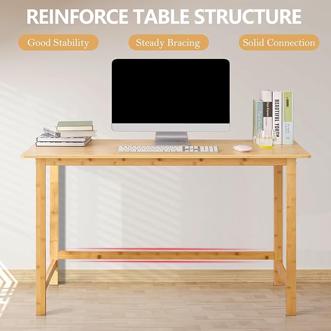 Nnewvante 47 Inch Computer Desk, Bamboo Writing Desk, Modern Simple Work Desk for Home Office, Gaming Desk Study Table