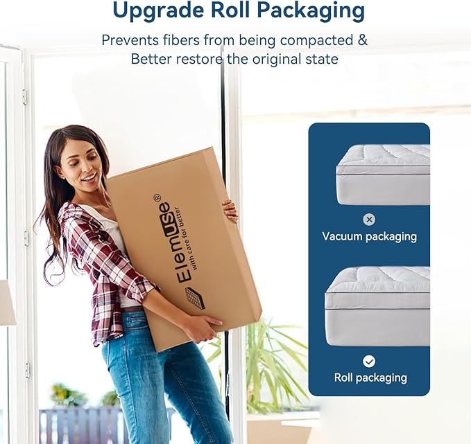 ELEMUSE California King Cooling Mattress Topper, Extra Thick 1300gsm Mattress Pad for Back Pain, Plush 500TC Cotton Pillow Top with Deep Pocket, Overfilled with Mixed Advansa Down Alternative Filling