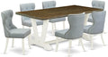 East West Furniture V077SI215-7 7 Piece Dining Room Furniture Set Consist of a Rectangle Dining Table with V-Legs and 6 Baby Blue Linen Fabric Parsons Chairs, 40x72 Inch, Multi-Color