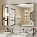 WEER 48x30 Inch Bronze Bathroom Mirror for Vanity, Brushed Bronze Metal Frame Mirror for Wall, Rounded Rectangle Bronze Frame Mirror with Tempered Glass, Anti-Rust (Horizontal/Vertical)