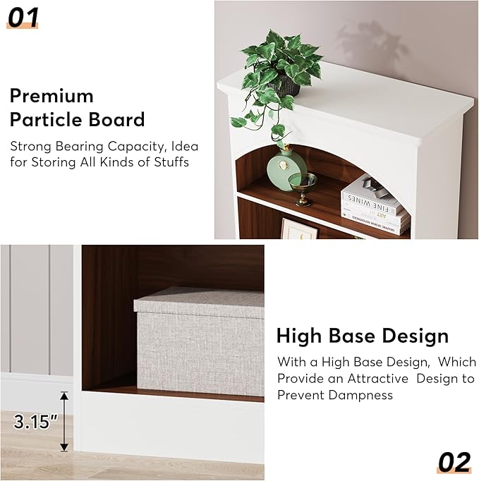 LITTLE TREE 70.9" White Bookcase, 5-Tier Tall Bookshelf with Open Shelves, Wooden Vintage Free-Standing Book Shelf for Living Room, Home Office, Bed Room