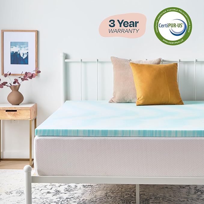 Linenspa 2 Inch Gel Swirl Memory Foam Mattress Topper – Cooling Gel Infused – Pressure Relieving Bed Topper - Mattress Pad – CertiPUR Certified - California King Size