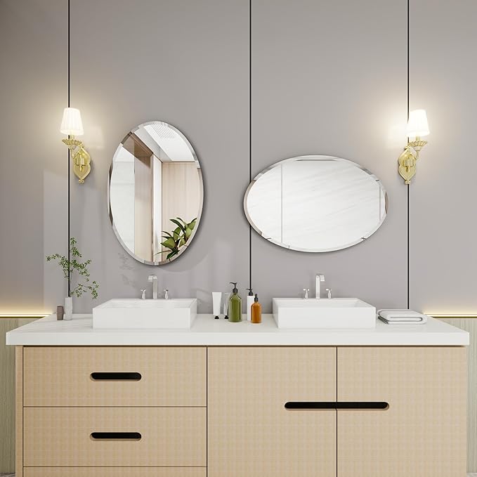 Oval Bathroom Mirror, 20X30 inch Oval Frameless Mirror, Frameless Mirrors for Bathroom,Beveled Bathroom Mirror.