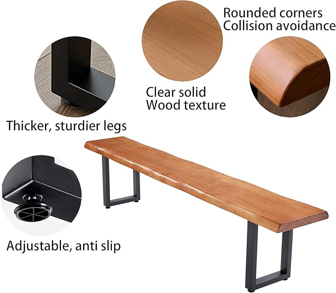 Brown Bench Wooden Long Bench with Metal Legs for Office Restaurant Living Room Meeting Room Indoor Seating Multiple (tan bench62.99in)