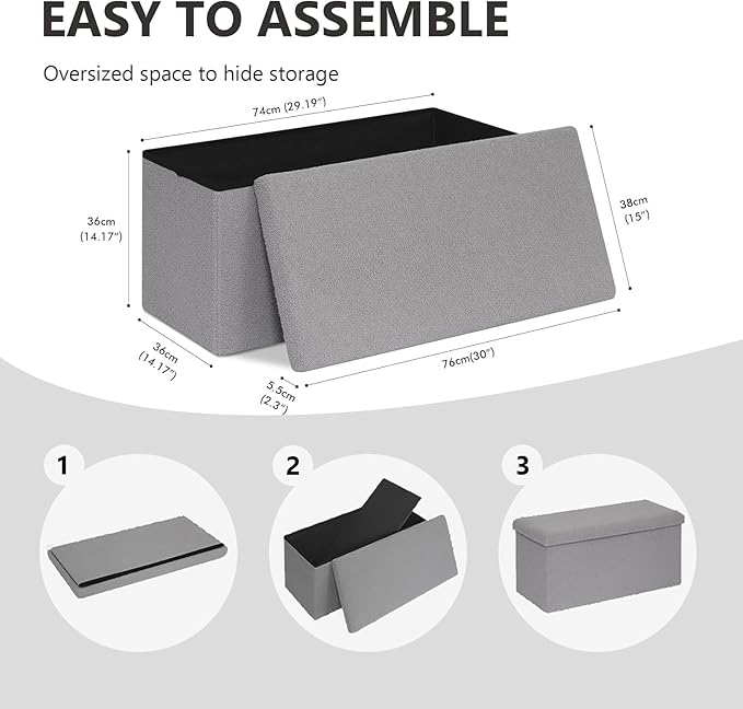 Foldable Storage Ottoman Bench-Footrest Stools for Living Room, Apartment-Multi-Functional Chair with Hidden Compartment, Grey