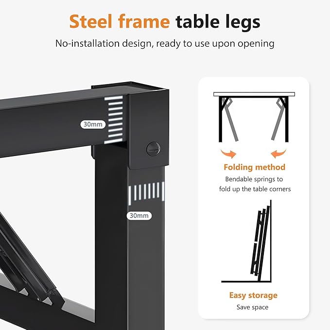 DlandHome Folding Table Computer Desk 62 Inches Workstation Table Conference Table Home Office Desk Fully Assembled Retro and Black Frame