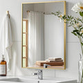 Gold Bathroom Mirror, 26"x38" Rectangle Mirror, Brushed Gold Mirror, Metal Frame Square Corner Vanity Mirror, Wall Mounted Mirror for Modern, Living Room, Bedroom, Horizontal Or Vertical