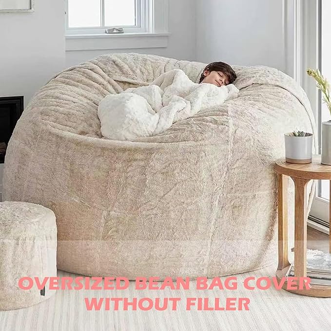 BCU 7FT Big Bean Bag for Adults Kids Without Filling Oversized Bean Bag Chair Cover for Stuffed Animal Storage, Black