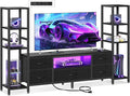 Casaottima 71" TV Stands for 43, 50, 55 Inch TV Entertainment Center with LED Lights and Power Outlets, TV Stand for Living Room with 5 Fabric Drawers & Shelf, TV Console Cabinet for Bedroom, Black