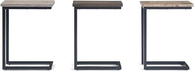 SIMPLIHOME Skyler 18-inch Wide Solid Mango/Metal Industrial C-Shaped End Table in Birch/Black for Living Room, Office, or Bedroom, Assembled
