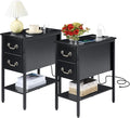 VECELO End Tables,Narrow Nightstands with Charging Station & USB Ports &Drawers,Night Stand for Living Room, Bedroom,Black