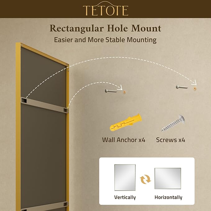 TETOTE Brushed Gold Bathroom Mirror 20" x 30" Brushed Gold Brass Rectangle Beveled Framed Bathroom Vanity Mirror for Over Sink, Tempered Glass, Modern Farmhouse Bedroom, Entryway, Living Room