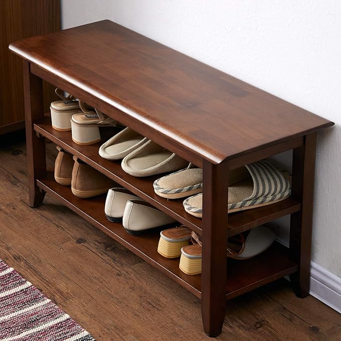 XKZG Storage Bench Wooden Shoe Rack Bench Rustic Solid Wood Entryway Bench (Brown,31.5")
