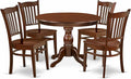 East West Furniture HBGR5-MAH-W 5 Piece Dining Table Set for 4 Includes a Round Kitchen Table with Pedestal and 4 Dinette Chairs, 42x42 Inch, Mahogany
