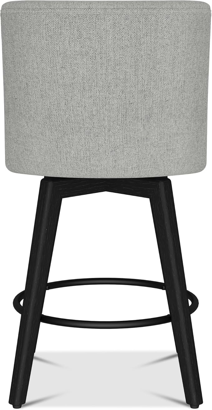 Counter Height Bar Stools Set of 4, Modern Swivel Barstools with Back and Wood Legs, Linen Fabric Upholstered Bar Chairs, 26" H Kitchen Counter Stools, Kitchen Island Home Bar, Light Grey