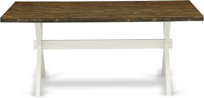 East West Furniture X077SI215-7 7 Piece Dining Table Set Consist of a Rectangle Dining Room Table with X-Legs and 6 Baby Blue Linen Fabric Upholstered Chairs, 40x72 Inch, Multi-Color
