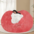 BCU 7FT Big Bean Bag for Adults Kids Without Filling Oversized Bean Bag Chair Cover for Stuffed Animal Storage, Rose Red