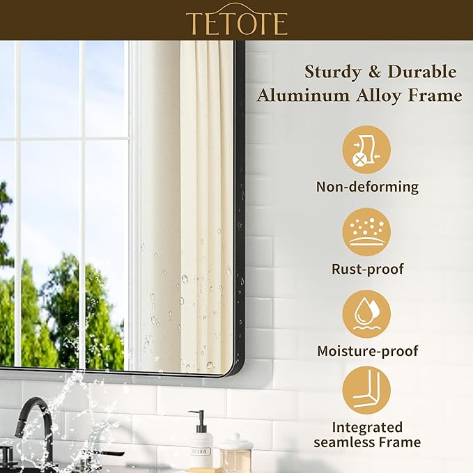 TETOTE Black Mirror 40 x 24 Inch Matte Black Bathroom Mirrors, Tempered Glass, Modern Farmhouse Wall Mounted Mirror for Decorative(Horizontal/Vertical)