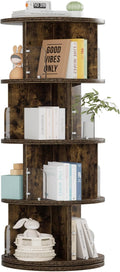 VECELO Rotating Bookshelf Tower, 360°Revolving Bookcase, Round Book Shelf Rotating, Stackable Storage Display Rack Floor Standing, Corner Bookshelf for Home Office, Brown