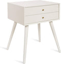 Kate and Laurel Finco Midcentury Modern Style Side Table with 2 Drawers, White Finish with Brass Hardware