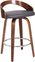Armen Living Sonia 26" Counter Height Swivel Gray Faux Leather and Walnut Wood Bar Stool - Set of 3