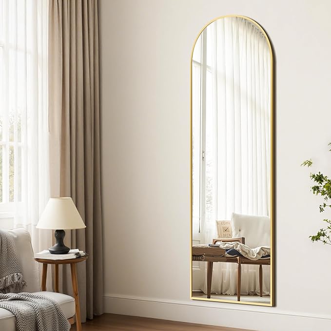 Arched Full Length Mirror, 56"x15" Standing Body Mirror for Wall, with Aluminum Alloy Frame for Bedroom, Living Room, Dressing Room(Gold)
