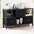 HOMISSUE 6 Cube Storage Organizer Shelf, Rustic Short Bookshelf with 3 Storage Bins, Industrial Horizontal Bookshelf with Metal Frame, Low and Wide Cube Bookcase for Living Room and Office, Black