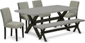East West Furniture X697AB106-6 6 Piece Dinette Set Contains a Rectangle Dining Table with X-Legs and 4 Shitake Linen Fabric Parson Chairs with a Bench, 40x72 Inch, Multi-Color