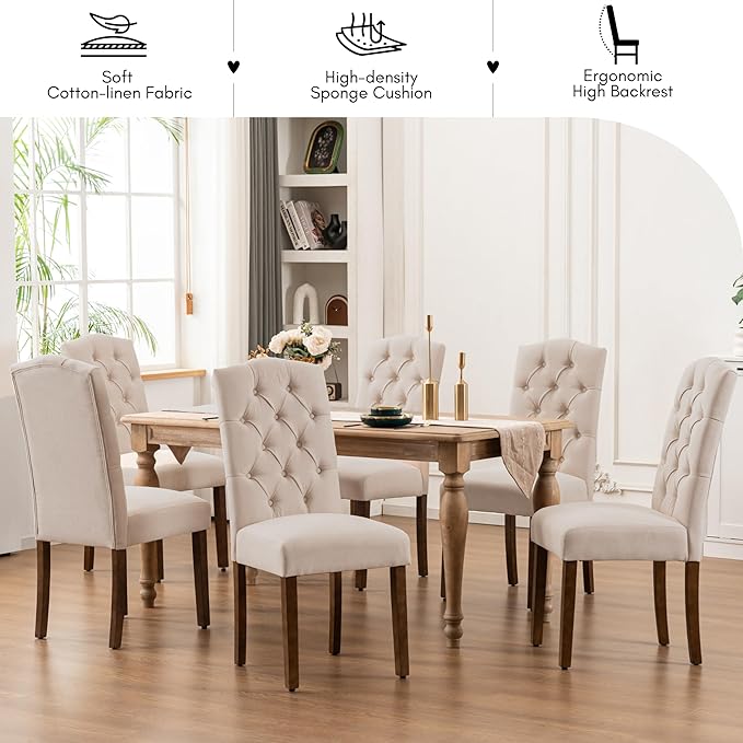 Tufted Upholstered Parsons Dining Chair with Sturdy Solid Wood Legs