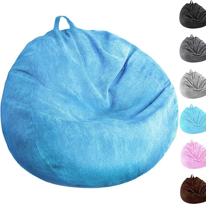 Kisoy Bean Bag Chair Cover (No Filler) Stuffed Animal Storage Bean Bag Cover Pets Dogs/Cats Lazy Beds. Washable Ultra Soft Corduroy Stuffed for Organizing Plush Toys or Textile, Sack Bean Bag