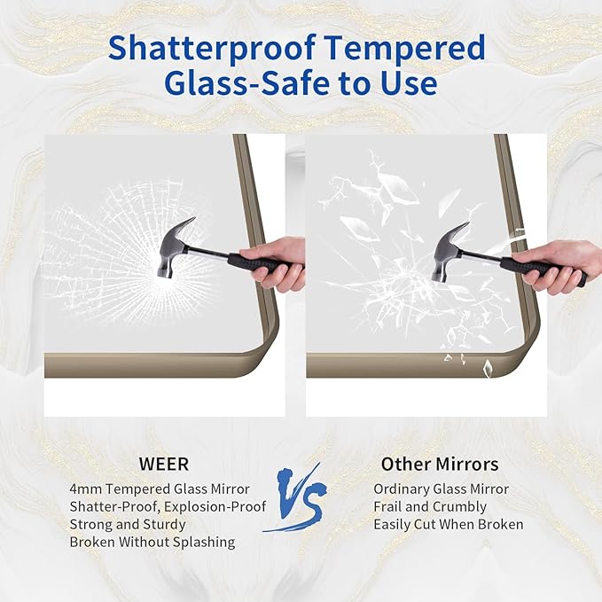 WEER 60x30 Inch Bronze Bathroom Mirror for Vanity, Brushed Bronze Metal Frame Rounded Rectangle Mirror with Tempered Glass, Anti-Rust (Horizontal/Vertical)