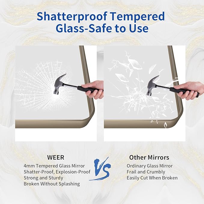 WEER 22x30 Inch Bronze Bathroom Mirror for Vanity, Brushed Bronze Metal Frame Rounded Rectangle Mirror with Tempered Glass, Anti-Rust (Horizontal/Vertical)
