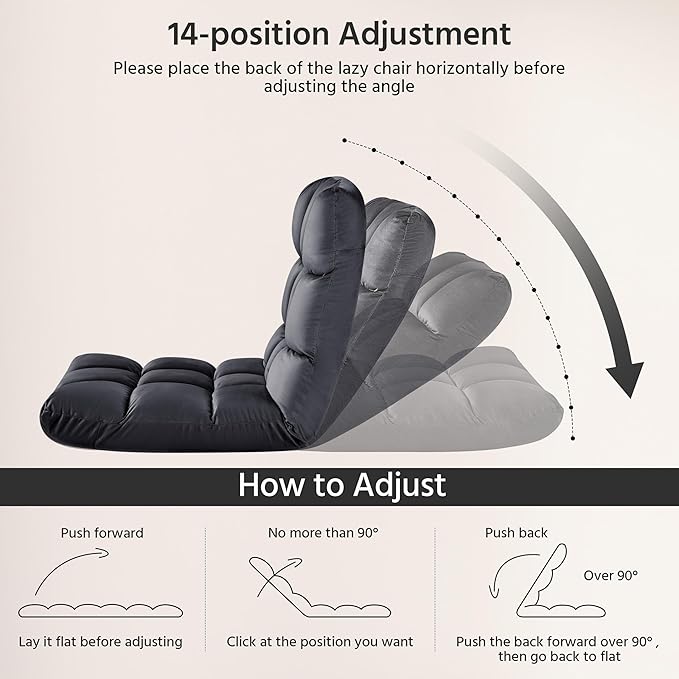 Yaheetech Padded Floor Chair with Back Support, Lounge Chairs Armless Meditation Cushion with Memory Foam, Adults Video Gaming Sofa Chair with Adjustable Backrest Floor Seating, Gray, 2pcs