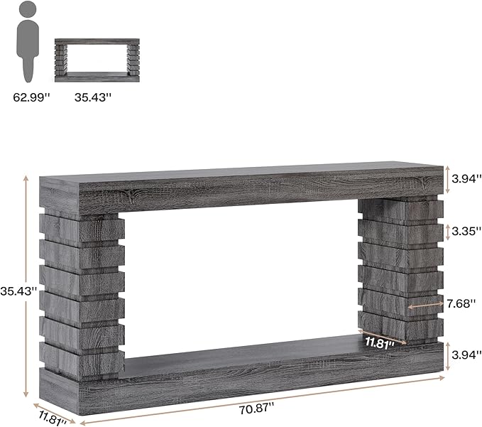 Tribesigns 70.8-Inch Long Console Table, Wood Entryway Table with Storage, Narrow Sofa Table for Living Room Entryway Hallway (Gray)