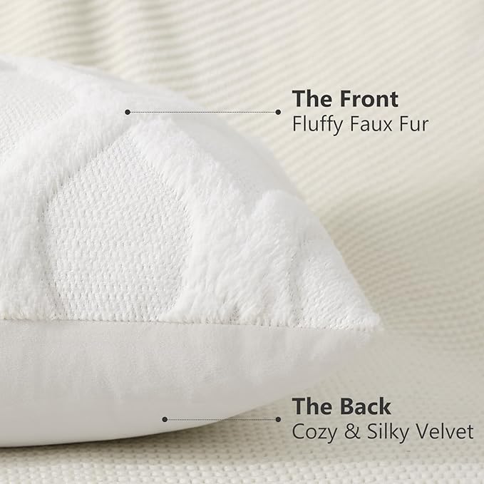 decorUhome Throw Pillow Covers 12x20 Inch Set of 2, Soft Plush Faux Fur Wool Lumbar Cream White Couch Pillow Covers, Decorative Neutral Pillow Cases for Bed Sofa Living Room Home Decor