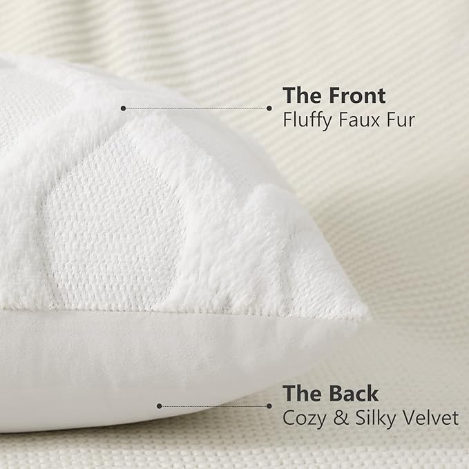 decorUhome Throw Pillow Covers 22x22 Inch Set of 2, Soft Plush Faux Fur Wool Cream White Couch Pillow Covers, Decorative Neutral Pillow Cases for Bed Sofa Living Room Home Decor