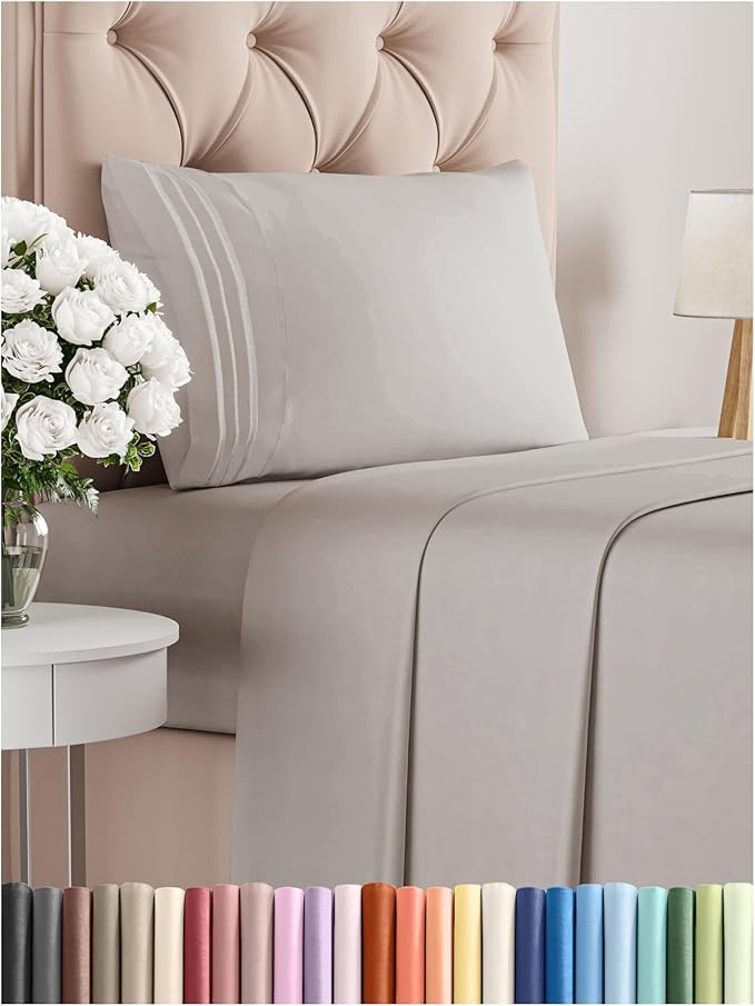 Twin Size 3 Piece Sheet Set - Comfy Breathable & Cooling Bed Sheets Set - Hotel Luxury Bedding for Women, Men, Kids, Teens, Boys & Girls - Deep Pockets, Soft and Wrinkle Free - Oeko-Tex - Light Grey