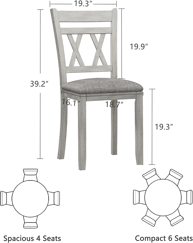 5-Piece Solid Wood Dining Table Set for 4, Modern Breakfast Dinette Kitchen Table with Chairs for Dining Room, Kitchen, Grey