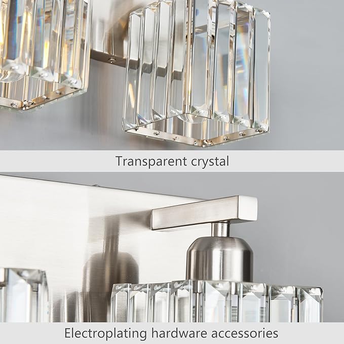 Modern Vanity Light 5-Lights Brushed Nickel Vanity Light Crystal Bathroom Wall Light Bathroom Light Fixtures