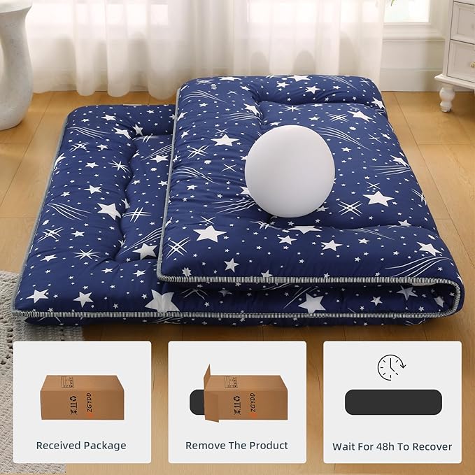 Bohemian Retro Japanese Floor Mattress, Vintage Floral Tatami Floor Mat, Portable Roll up Futon Mattress for Guest,Tavel (Starry,Twin 80" x 36")