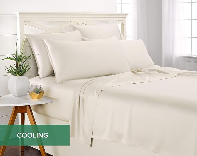 Short Queen Sheets by Pure Bamboo for RV Camper (60"x75") - Genuine 100% Organic Viscose Derived from Bamboo Bed Sheet Set, Soft & Cooling, Lifetime Quality Promise (Short Queen, Ivory)
