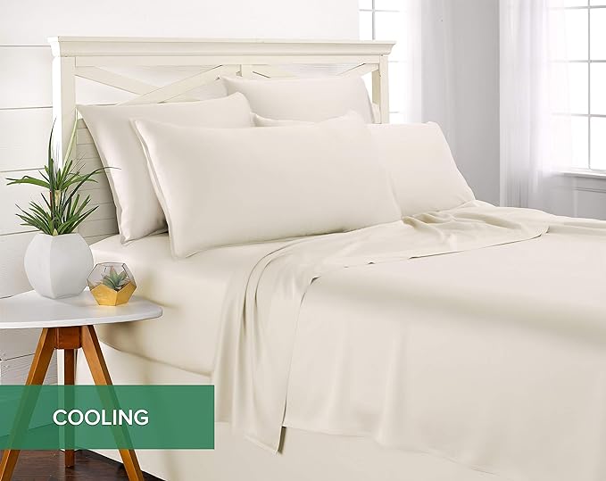 King Sheets by Pure Bamboo, Genuine 100% Organic Viscose Derived from Bamboo Bed Sheet Set, Luxuriously Soft & Cooling, Double Stitching, Lifetime Quality Promise (King, Ivory)