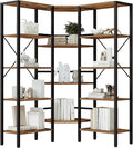 HOOBRO Industrial Corner Bookshelf, 5-Tier L-Shaped Bookcase, Open Display Storage Rack, Floor Standing Storage Shelf, for Living Room, Bedroom, Home Office, Rustic Brown and Black BF68SJ01