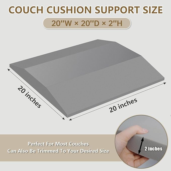 Couch Cushion Support, Sofa Cushion Supports for Sagging Cushions Trapezoid High Density Foam Replacement for Furniture Seat Sagging Gray Set of 1