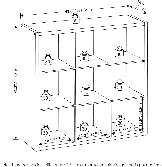 Furinno Cubicle Open Back Decorative Cube Storage Organizer, 9-Cube, Amber Pine