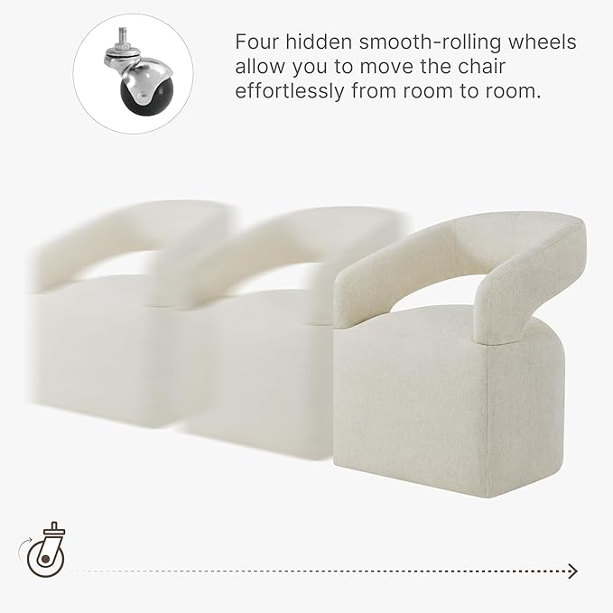 Upholstered Dining Chairs with Removable Casters Barrel Side Armchair with Rollers for Diningroom Bedroom Livingroom Reading Room, Cream Beige, 1PCS