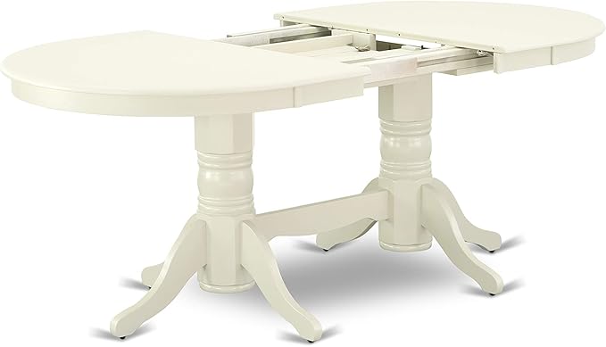 East West Furniture VABO9-LWH-W 9 Piece Modern Dining Table Set Includes an Oval Wooden Table with Butterfly Leaf and 8 Kitchen Dining Chairs, 40x76 Inch, Linen White