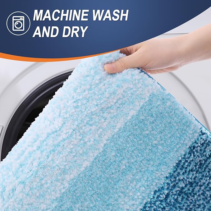 OLANLY Bathroom Runner Rugs 47x17, Extra Soft Absorbent Microfiber Bath Rugs, Rubber Backing, Quick Dry, Washable Bath Mats for Bathroom Floor, Tub and Shower, Home Decor Accessories, Peacock Blue